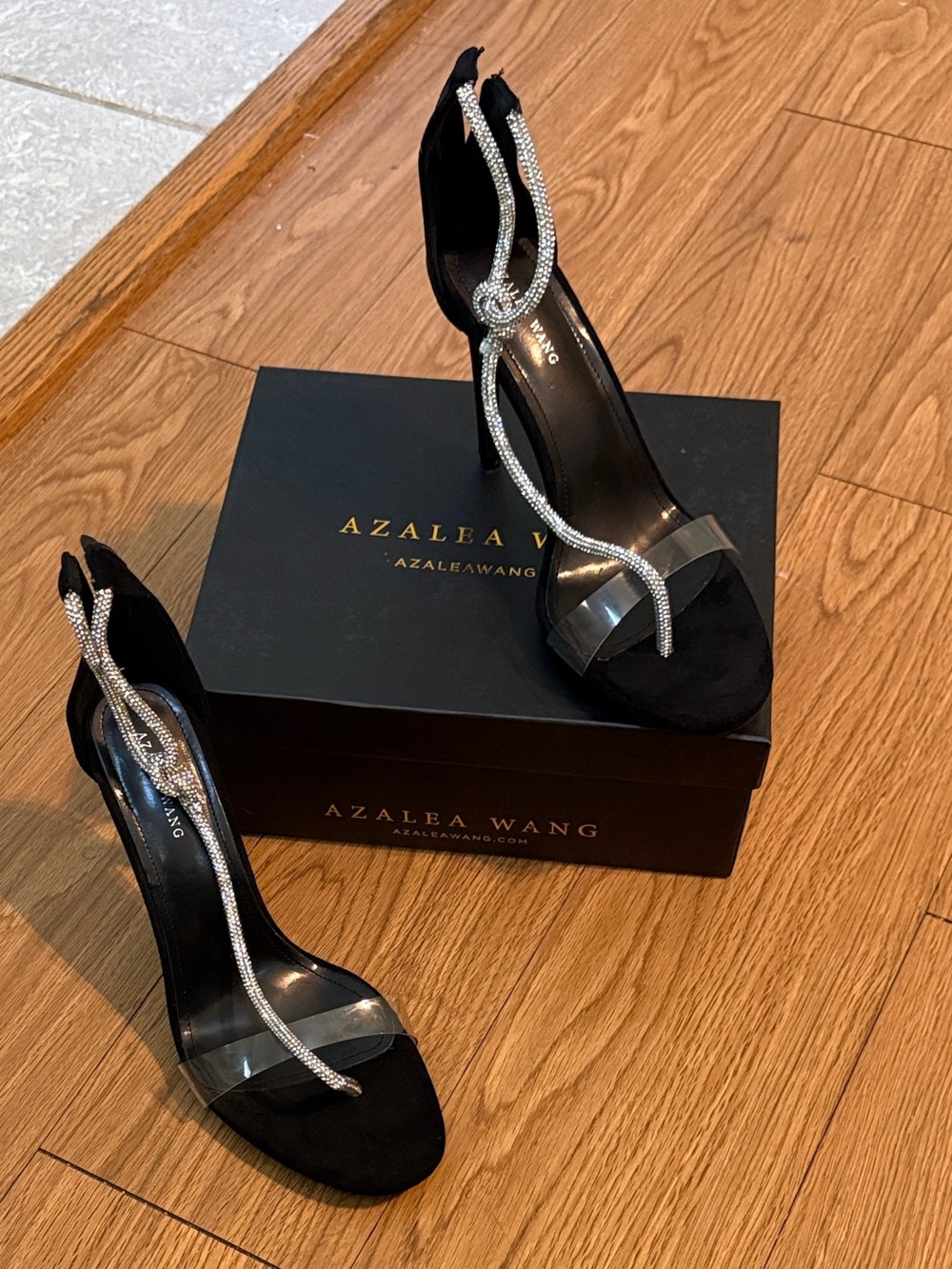 Black Rhinestone Wrap-Strap High Heel Sandal